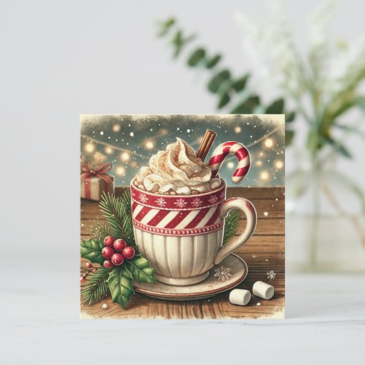 Afdrukbare Vintage Kerstvakantie Hot Chocolate Kaart (Staand voorkant)