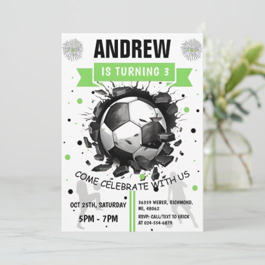 Afdrukbare Voetbal Verjaardag sjabloon Uitnodiging (Staand voorkant)