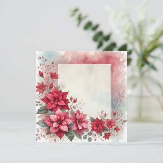 Afdrukbare Waterverf Poinsettia Lijst Scrapbook Kaart (Staand voorkant)