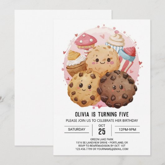 Afdrukbare Waterverf Snoep Cookies Verjaardag Kaart (Voorkant / Achterkant)