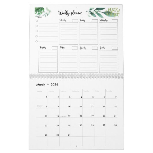 Afdrukbare weekplaatje, om lijst te doen, cadeau 2 kalender (Mar 2026)