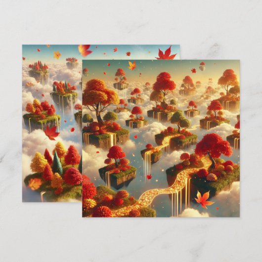 Afdrukbare Whimsical Autumn Floating Isle Scrapboo Kaart (Voorkant / Achterkant)