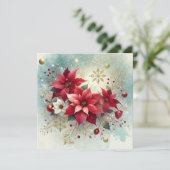 Afdrukbare Whimsical Besneeuwde Poinsettia Kerstmi Kaart (Staand voorkant)