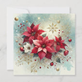 Afdrukbare Whimsical Besneeuwde Poinsettia Kerstmi Kaart (Voorkant)