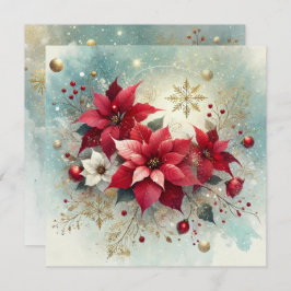 Afdrukbare Whimsical Besneeuwde Poinsettia Kerstmi Kaart