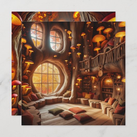 Afdrukbare Whimsical Herfst Holle Boom Scrapbook Kaart (Voorkant / Achterkant)