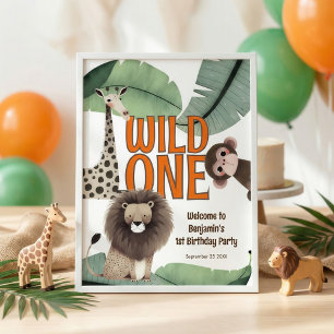 Afdrukbare Wild One Safari Welkom 1e Verjaardag Poster