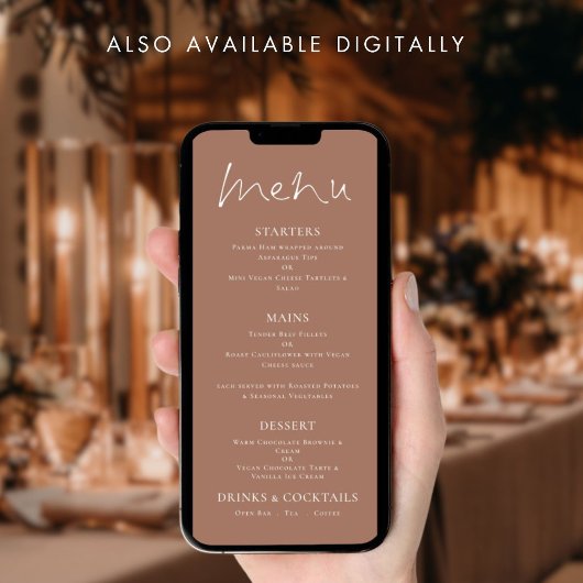 Afdrukbare Zacht Bruin Witte Tekst Wedding Menu