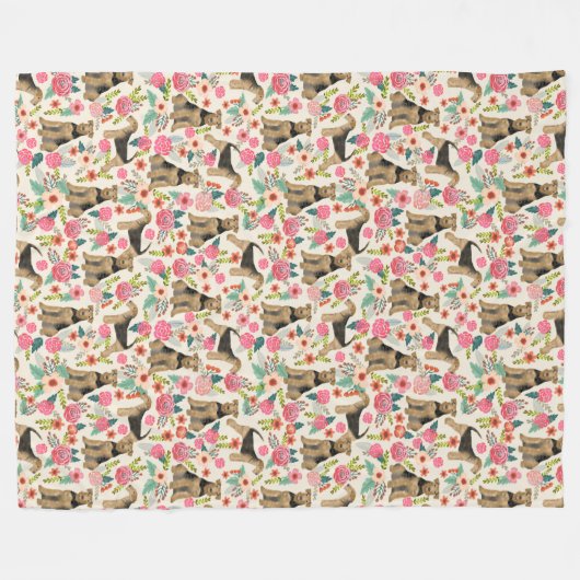 Afdrukdeken van Airedale Terrier Floral Fleece Deken (Voorkant (Horizontaal))