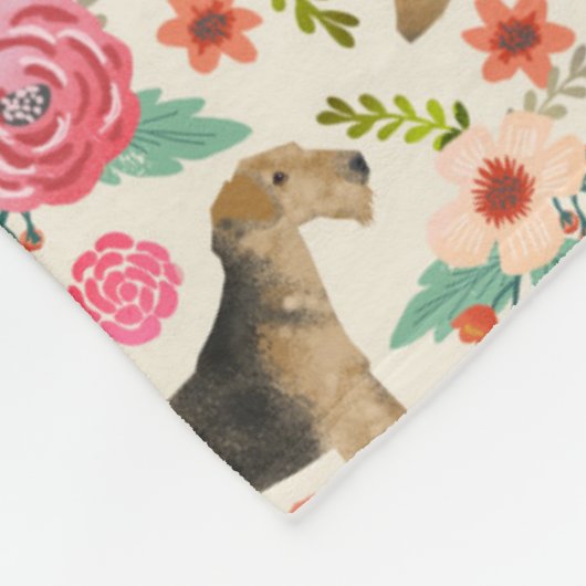 Afdrukdeken van Airedale Terrier Floral Fleece Deken (Hoek)