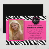 Afdrukfoto's van roze en zwarte zebra uitnodigen kaart (Voorkant / Achterkant)