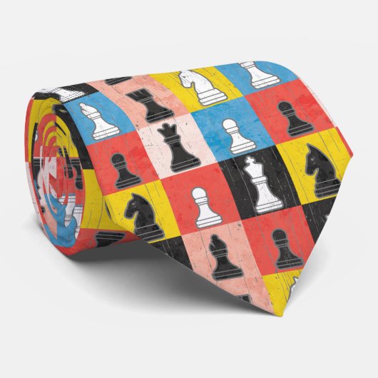 Afdrukgevoelige steunstukken Kleurblok Checkerboar Stropdas (Opgerold)