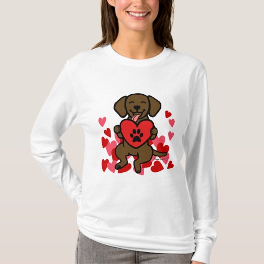 Afdrukhart Chocolade Lab Puppy Paw T-shirt (Voorkant)