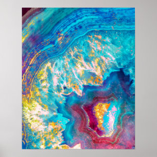 Afdrukken Agate Slice Aqua Geode-kunst weergeven Poster