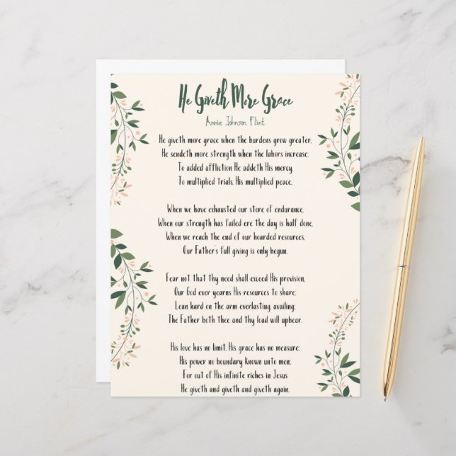 Afdrukken - Annie Johnson Flint 'He Giveth More Gr (Voorkant / Achterkant in situ)