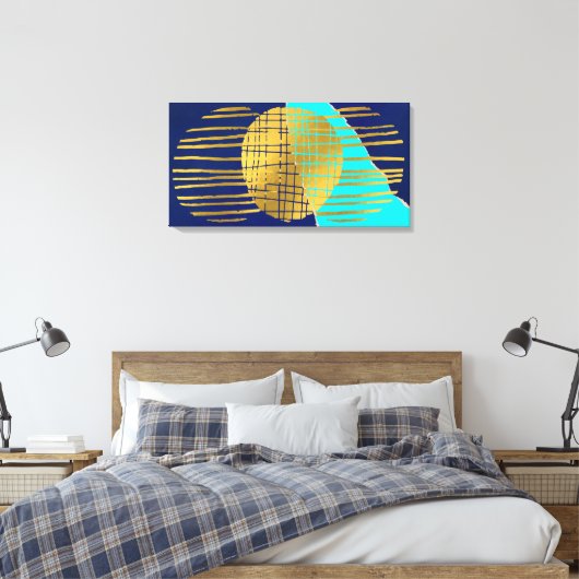 Afdrukken Blauw Abstract goudkleurig, gerasterd Ca (Insitu (Slaapkamer))