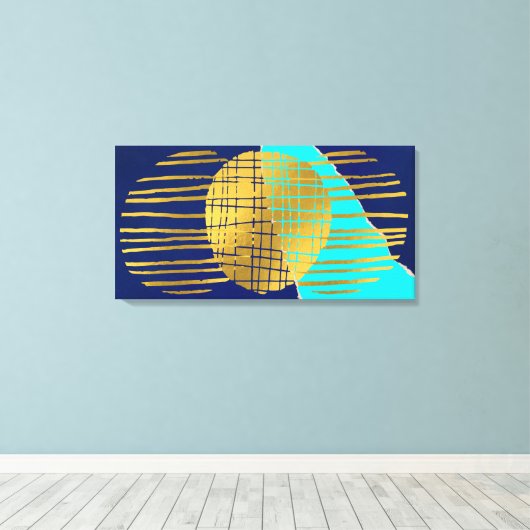 Afdrukken Blauw Abstract goudkleurig, gerasterd Ca (Insitu (Houten vloer))