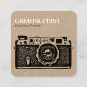 Afdrukken camera - Cream + Black op Kraft Card Vierkante Visitekaartje (Voorkant)