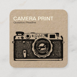 Afdrukken camera - Cream + Black op Kraft Card Vierkante Visitekaartje
