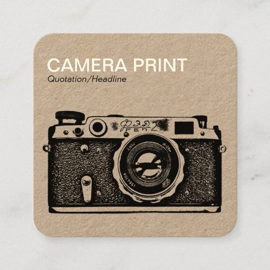 Afdrukken camera - Cream + Black op Kraft Card Vierkante Visitekaartje (Voorkant)