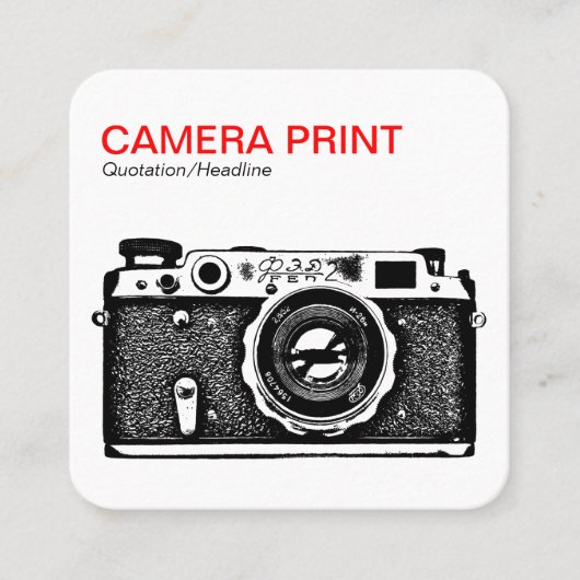 Afdrukken camera - rood + zwart op wit vierkante visitekaartje (Voorkant)