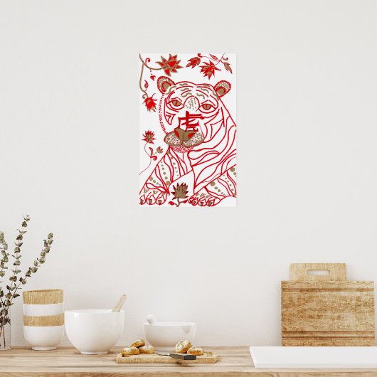 Afdrukken, Chinese astrologie tijger Poster (Keuken)