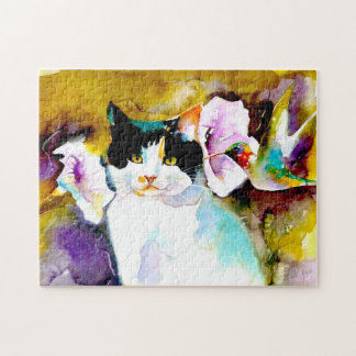 Afdrukken "Christeve the Cat with Hummingbird" Legpuzzel