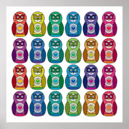Afdrukken - Cute Rainbow Matryoshka Owl Poster