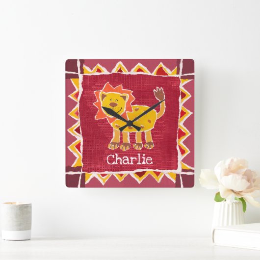 Afdrukken gepersonaliseerde lion Collage Vierkante Klok (Huis)