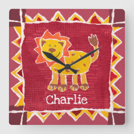 Afdrukken gepersonaliseerde lion Collage Vierkante Klok
