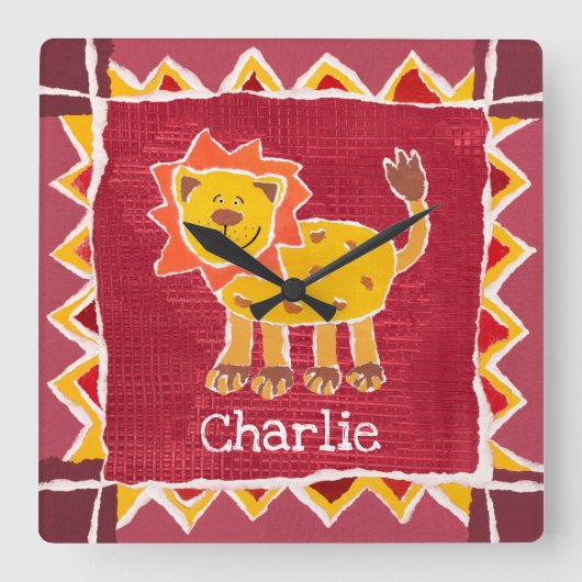 Afdrukken gepersonaliseerde lion Collage Vierkante Klok (Voorkant)