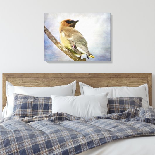 Afdrukken getextureerd cedar Waxwing Canvas (Insitu (Slaapkamer))