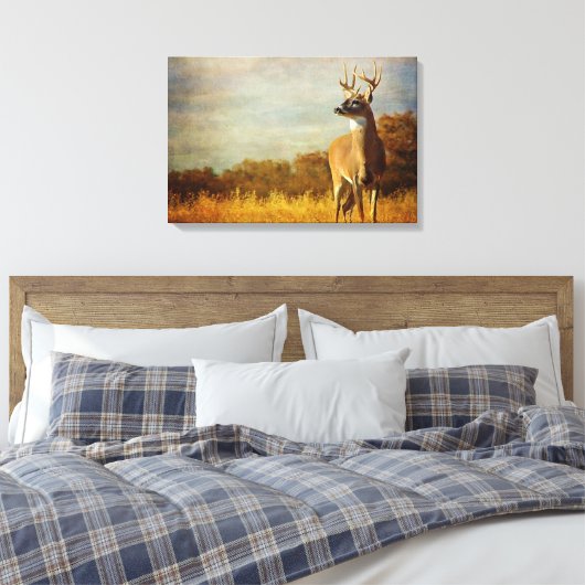 Afdrukken getextureerd Whitetail Stretched Canvas (Insitu (Slaapkamer))