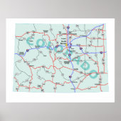 Afdrukken interstate-kaart van Colorado Poster (Voorkant)