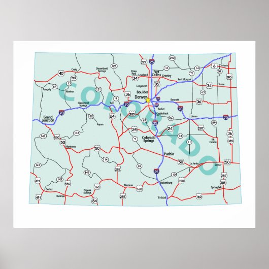 Afdrukken interstate-kaart van Colorado Poster (Voorkant)