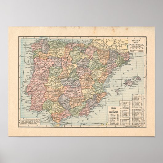 Afdrukken  kaart 1923 Spanje en Portugal Poster (Voorkant)