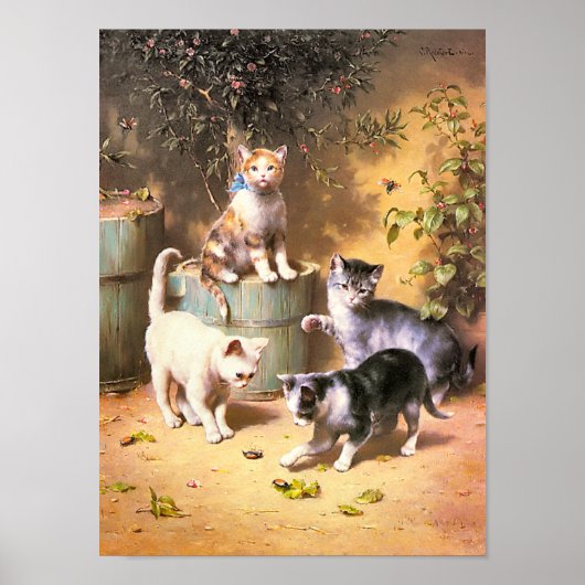 Afdrukken: "Kittens spelen met balken" Poster (Voorkant)