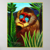 Afdrukken: Mandrill in het Oerwoud van Henri Rouss Poster (Voorkant)