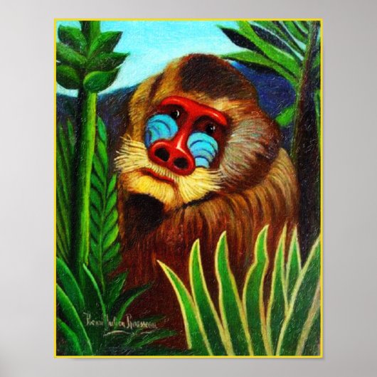 Afdrukken: Mandrill in het Oerwoud van Henri Rouss Poster (Voorkant)