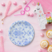  afdrukken met blauwe Damask Papieren Bordje (Feest)