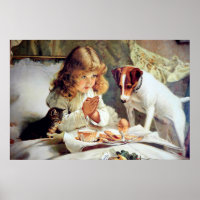 Afdrukken: Ontbijt in bed: meisje, fox Terrier & K