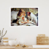 Afdrukken: Ontbijt in bed: meisje, Terrier & Cat Poster (Keuken)