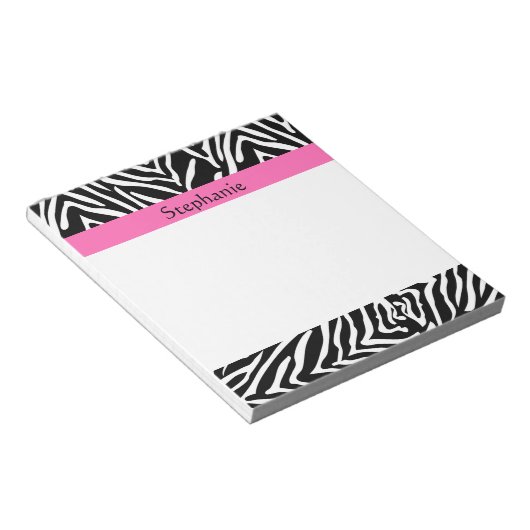 Afdrukken op maat van zwart, wit en warm roze zebr notitieblok (Schuin)