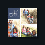 Afdrukken op monogram fotocollage voor aangepaste<br><div class="desc">Afdrukken op monogram fotocollage voor aangepaste reeks | Preppy Navy Blue. Elke Clarke © voor Monogram Gallery. Elegant monogrammed de sjabloon van de de drukkunst van het canvas kunt u met 3 (drie) van uw eigen familiefoto's aanpassen die in een fotocollage worden geschikt. Personaliseer met de achternaam van uw familie...</div>