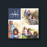 Afdrukken op monogram fotocollage voor aangepaste<br><div class="desc">Afdrukken op monogram fotocollage voor aangepaste reeks | Preppy Navy Blue. Elke Clarke © voor Monogram Gallery. Elegant monogrammed de sjabloon van de de drukkunst van het canvas kunt u met 3 (drie) van uw eigen familiefoto's aanpassen die in een fotocollage worden geschikt. Personaliseer met de achternaam van uw familie...</div>
