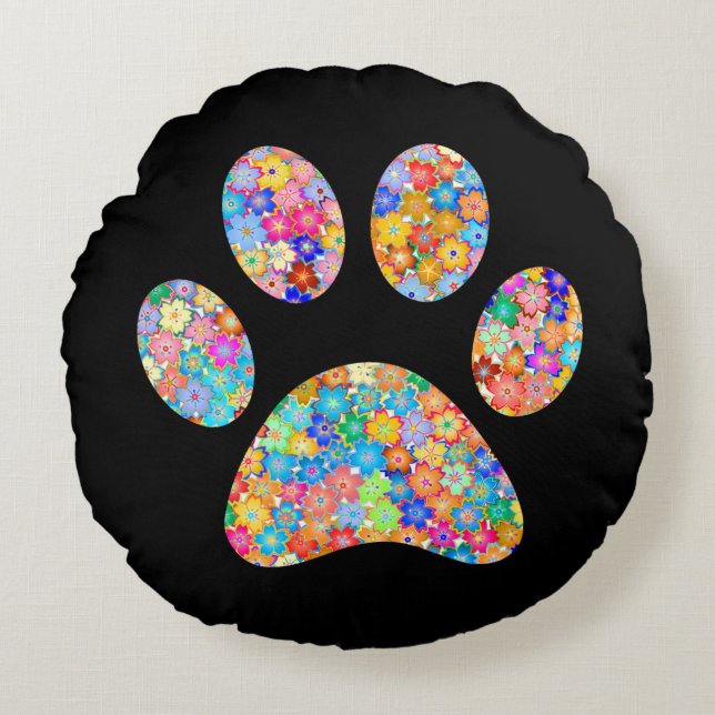 Afdrukken Paw Rond Kussen (Voorkant)