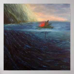 Afdrukken: Pohutukawa Red Flower in het blauwe Zee Poster