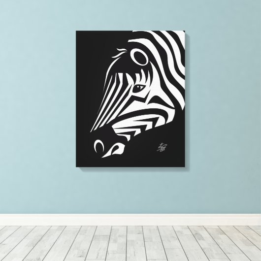 Afdrukken portret Canvas zebra (Insitu (Houten vloer))