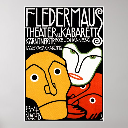 Afdrukken poster: Fledermaus-theater en cabaret Poster (Voorkant)