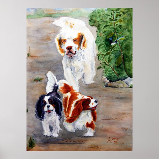 afdrukken - Reizigers - Clumber Spaniel en Cavalie Poster (Voorkant)